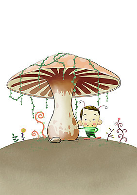 PSD 식물 남자 어린이 일러스트 상상 한명 사람 판타지 버섯 남자한명만 어린이만 국내일러스트 1 남자만 파일형식