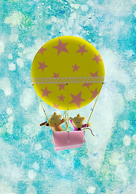 PSD 동물 여행 두마리 일러스트 상상 하늘 사람없음 야외 판타지 망원경 열기구 비행 쥐 풍선 국내일러스트 2 항공교통 설치류 파일형식