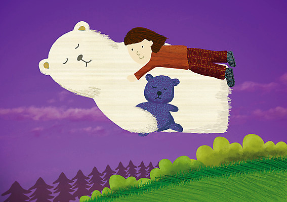PSD 동물 구름 여자 어린이 일러스트 곰 상상 하늘 사람 소녀 야외 판타지 장난감 곰인형 비행 숲속 백곰 여자만 어린이만 소녀만 국내일러스트 자연요소 인형 포유류 숲 파일형식