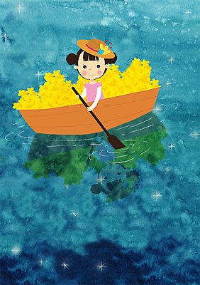 PSD 식물 모자 여자 꽃 어린이 바다 일러스트 상상 한명 사람 소녀 판타지 꿈 로맨틱 노 선박 여자만 여자한명만 어린이만 소녀만 소녀한명만 국내일러스트 1 잡화 컨셉 수상교통 파일형식