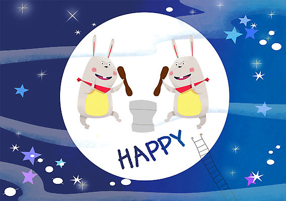 PSD 동물 별 두마리 일러스트 사다리 상상 밤하늘 사람없음 판타지 꿈 로맨틱 달 토끼 방아 국내일러스트 자연요소 컨셉 2 포유류 하늘 반려동물 도구 야간 파일형식