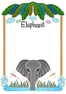 PSD 나무 동물 구름 백그라운드 잎 일러스트 코끼리 프레임 알림판 사람없음 물 귀여움 돌_바위 잠자리 알림 국내일러스트 자연요소 식물 곤충 컨셉 포유류 파일형식