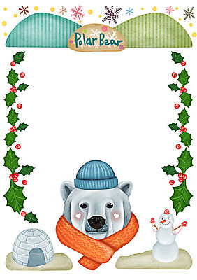 PSD 동물 모자 백그라운드 일러스트 눈사람 프레임 알림판 눈꽃 사람없음 귀여움 목도리 알림 북극곰 이글루 포인세티아 국내일러스트 잡화 꽃 컨셉 곰 눈_날씨 파일형식