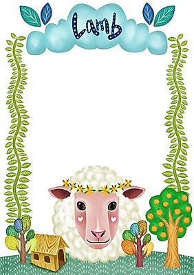 PSD 나무 동물 구름 꽃 줄기 백그라운드 잎 과일 일러스트 프레임 알림판 사람없음 귀여움 화관 양 알림 국내일러스트 자연요소 식물 컨셉 포유류 파일형식