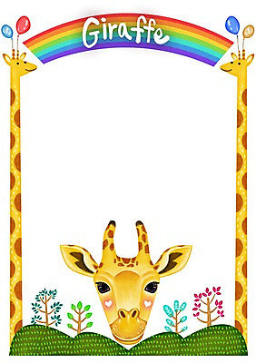 PSD 나무 동물 꽃 백그라운드 무지개 일러스트 프레임 알림판 사람없음 귀여움 알림 기린 언덕 풍선 국내일러스트 자연요소 식물 컨셉 포유류 파일형식