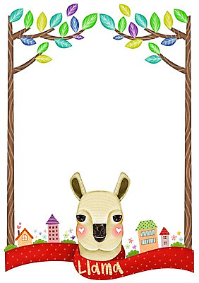 PSD 나무 동물 꽃 백그라운드 잎 일러스트 프레임 알림판 사람없음 귀여움 목도리 풀 알림 라마 국내일러스트 식물 잡화 컨셉 파일형식