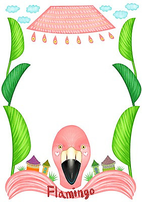 PSD 동물 구름 백그라운드 일러스트 지붕 나뭇잎 프레임 알림판 사람없음 귀여움 풀 플라밍고 알림 트로피컬아트 국내일러스트 자연요소 식물 컨셉 잎 조류 그림 파일형식