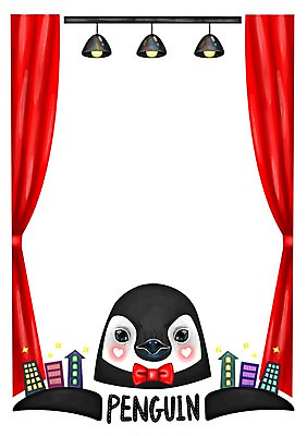 PSD 동물 리본 백그라운드 일러스트 조명 프레임 알림판 빌딩 사람없음 귀여움 커튼 알림 펭귄 국내일러스트 컨셉 조류 건물 파일형식