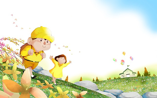 주간 PSD 여자 교육 남자 어린이 백그라운드 일러스트 학교 하늘 새출발 새로움 사람 소녀 소년 초원 야외 두명 유치원 유치원생 개나리 신학기 입학 등교 풍선 설레임 어린이만 국내일러스트 자연요소 꽃 감정 컨셉 출발 등하교 파일형식