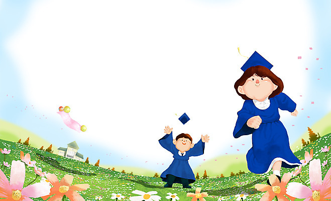 주간 PSD 학생 여자 교육 남자 꽃 백그라운드 일러스트 학사모 졸업 학교 하늘 새출발 새로움 사람 초원 야외 두명 가운 졸업가운 설레임 국내일러스트 자연요소 식물 모자_잡화 옷 감정 컨셉 출발 파일형식