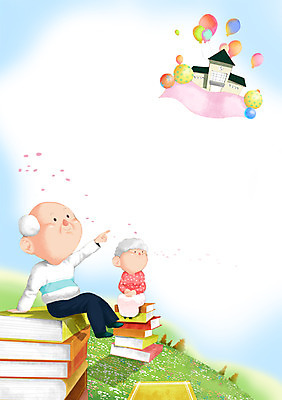 주간 PSD 여자 교육 할아버지 노년 남자 할머니 백그라운드 일러스트 학교 하늘 새출발 새로움 사람 초원 야외 두명 책 입학 풍선 설레임 노인만 성인만 국내일러스트 자연요소 감정 컨셉 성인 출발 파일형식