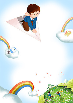 PSD 학생 교육 남자 교복 백그라운드 무지개 일러스트 청소년 하늘 새출발 새로움 사람 세명 비행 종이비행기 입학 설레임 남자만 십대만 십대남자만 국내일러스트 자연요소 옷 감정 컨셉 출발 종이접기 파일형식