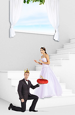 전신 PSD 서양인 외국인 편집이미지 커플 여자 남자 구두 웨딩드레스 결혼 프로포즈 창문 왕관 실내 사람 정장 턱시도 성인 두명 인테리어 3D 계단 성인만 이미지편집 편집3D 디자인 드레스 옷 신발 관계 인종 이벤트 내부 디지털합성 파일형식