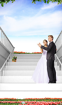 주간 전신 PSD 서양인 외국인 식물 편집이미지 여자 남자 꽃 화분 결혼 서기 사람 성인 야외 두명 인테리어 3D 계단 손잡기 화단 성인만 이미지편집 편집3D 자연요소 디자인 모션 인종 이벤트 디지털합성 파일형식