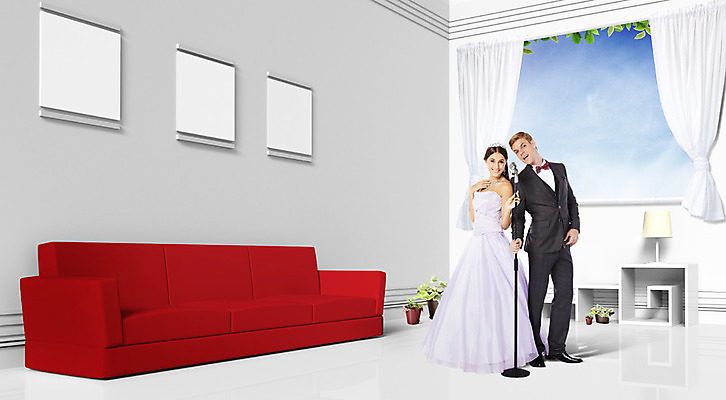 PSD 서양인 외국인 편집이미지 부부 여자 남자 화분 웨딩드레스 결혼 노래 창문 실내 사람 정장 턱시도 성인 두명 인테리어 소파 3D 커튼 마이크 신혼집 성인만 이미지편집 편집3D 디자인 커플 드레스 옷 음악 음향기기 의자 인종 이벤트 내부 디지털합성 파일형식