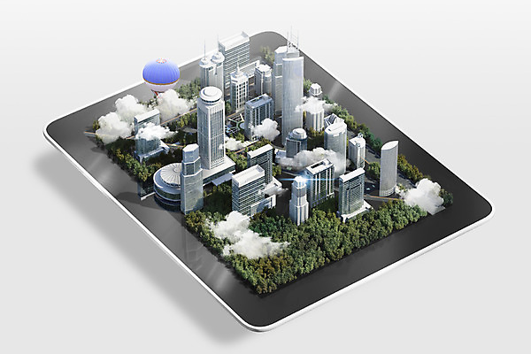 PSD 나무 편집이미지 풍경 빌딩 사람없음 태블릿 3D 고층빌딩 열기구 도시 이미지편집 편집3D 식물 항공교통 건물 전자제품 스마트기기 디지털합성 파일형식