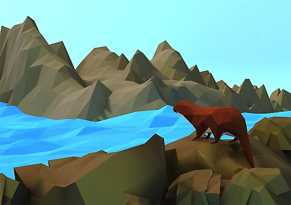 PSD 동물 편집이미지 한마리 백그라운드 포유류 사람없음 컴퓨터그래픽 그래픽 3D소스 3D 계곡 돌_바위 바위 수달 편집3D 1 디지털합성 파일형식