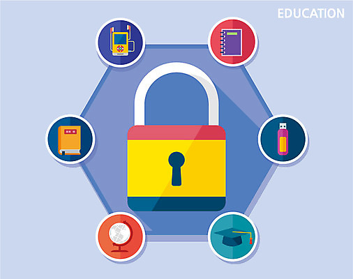 교육 컬러 일러스트 학사모 자물쇠 사람없음 책 컬러풀 지구본 공책 플랫 MP3 USB 국내일러스트 AI파일 모자_잡화 졸업 문구용품 전자제품 파일형식 벡터