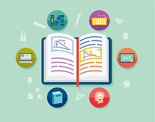 교육 컬러 일러스트 전구 사람모양 사람없음 책 컴퓨터 컬러풀 숫자 칠판 키보드 수학 플랫 국내일러스트 AI파일 모양 문자 교과목 전자제품 파일형식 벡터