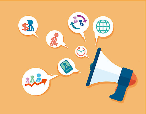 컬러 일러스트 비즈니스 사람모양 사람없음 컬러풀 노란색 확성기 비즈니스맨 플랫 알림 국내일러스트 AI파일 모양 남자 직장인 파일형식 벡터