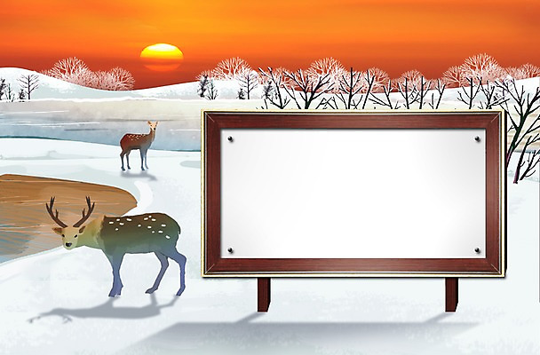 PSD 편집 편집이미지 겨울 사슴 프레임 알림판 풍경 이벤트 사람없음 일출 일몰 정보 눈 이미지편집 자연요소 계절 포유류 날씨 노을 파일형식