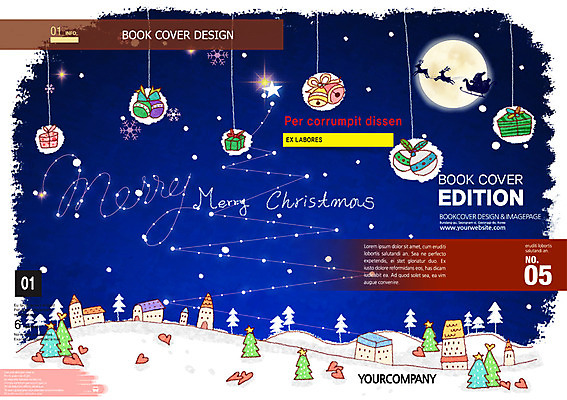 PSD 나무 템플릿 편집 표지디자인 북디자인 계절 리플렛 크리스마스 겨울 북커버 팜플렛 사람없음 야외 장식 크리스마스트리 마을 달 눈 잡지 야간 썰매 표지샘플 이미지템플릿 자연요소 식물 기념일 날씨 간행물 파일형식