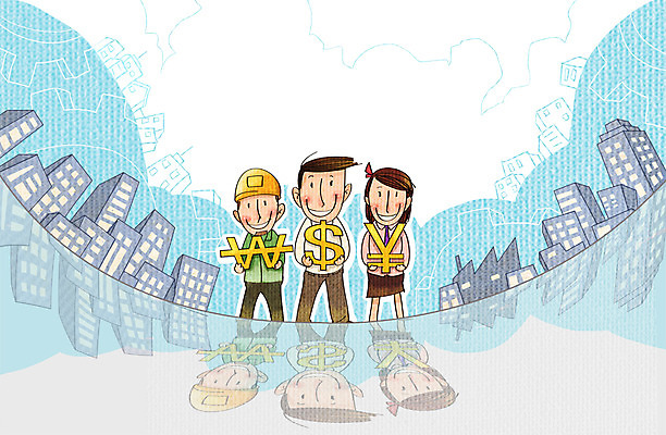 PSD 여자 남자 일러스트 비즈니스 노동자 사람 빌딩 성인 세명 경제 달러 비즈니스맨 화폐기호 엔 화합 노사화합 국내일러스트 직업 기호 돈 건물 직장인 화폐 파일형식