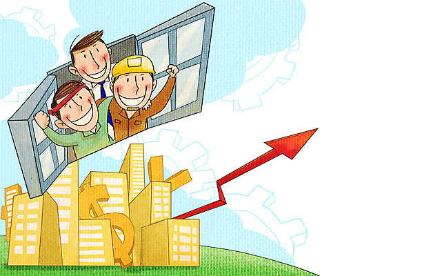 PSD 남자 화살표 일러스트 비즈니스 창문 어깨동무 협력 노동자 사람 빌딩 세명 경제 달러 성장 비즈니스맨 화폐기호 안전모 화합 노사화합 국내일러스트 직업 기호 포즈 돈 건물 직장인 헬멧 안전장비 화폐 파일형식