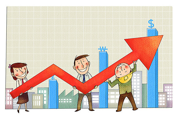 PSD 여자 남자 화살표 일러스트 비즈니스 그래프 노동자 사람 정장 빌딩 성인 세명 경제 달러 성장 비즈니스맨 화폐기호 엔 안전모 화합 노사화합 국내일러스트 직업 기호 옷 돈 건물 직장인 헬멧 안전장비 화폐 파일형식