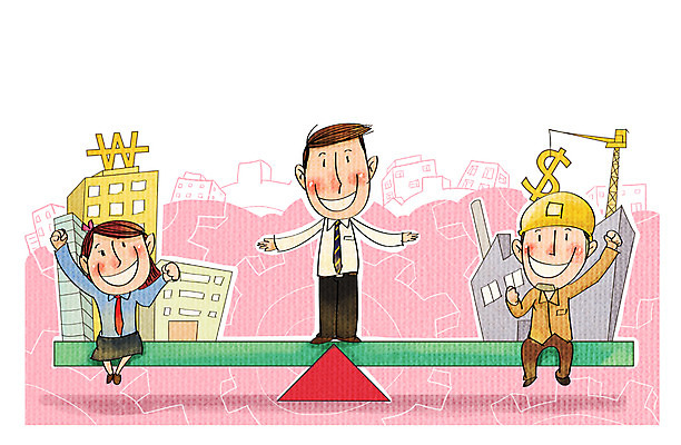 전신 PSD 여자 남자 일러스트 비즈니스 공장 노동자 사람 정장 빌딩 성인 세명 달러 비즈니스맨 화폐기호 안전모 균형 기중기 화합 노사화합 시소 국내일러스트 직업 기호 옷 돈 공업 건물 직장인 중장비 놀이기구 헬멧 안전장비 화폐 파일형식