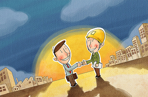 주간 PSD 남자 일러스트 비즈니스 협력 노동자 악수 사람 정장 빌딩 야외 두명 태양 비즈니스맨 안전모 화합 노사화합 국내일러스트 자연요소 직업 옷 손짓 건물 직장인 헬멧 안전장비 파일형식