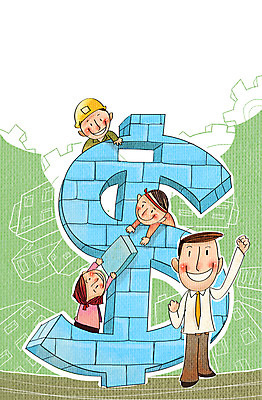 PSD 여자 남자 일러스트 비즈니스 협력 노동자 사람 정장 여러명 성인 경제 달러 블록 비즈니스맨 화폐기호 안전모 화합 노사화합 국내일러스트 직업 기호 옷 다수 돈 직장인 헬멧 안전장비 화폐 파일형식