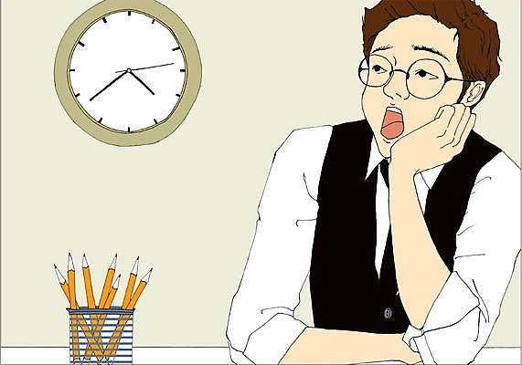 PSD 라이프스타일 남자 시계 맨라이프 일러스트 실내 한명 사람 상반신 성인 사무실 연필 지루함 연필꽂이 하품 남자만 남자한명만 성인남자만 성인만 국내일러스트 1 감정 비즈니스 문구용품 학용품 내부 생활 필기구 생리현상 파일형식