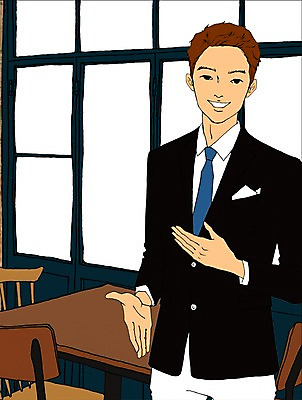 PSD 라이프스타일 남자 맨라이프 의자 일러스트 탁자 악수 실내 한명 사람 정장 상반신 성인 모임 직장인 남자만 남자한명만 성인남자만 성인만 국내일러스트 직업 1 옷 가구 손짓 내부 생활 파일형식