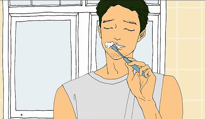 PSD 라이프스타일 남자 맨라이프 일러스트 창문 한명 사람 성인 양치 졸음 위생관리 남자만 남자한명만 성인남자만 성인만 국내일러스트 1 감정 관리 생활 청결 파일형식