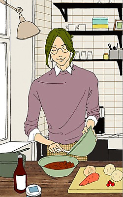 PSD 라이프스타일 남자 맨라이프 채소 일러스트 주방용품 선반 실내 요리 한명 사람 상반신 성인 주방 조리대 음식준비 남자만 남자한명만 성인남자만 성인만 국내일러스트 1 가구 생활용품 내부 생활 준비 파일형식