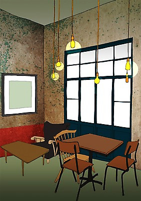 PSD 액자 의자 일러스트 창문 탁자 조명 실내 사람없음 인테리어 공간 카페 안식처 국내일러스트 디자인 가구 휴식 내부 상점 파일형식