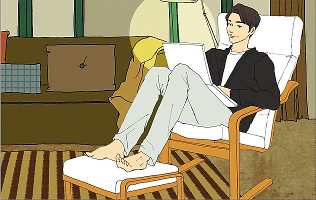 전신 PSD 라이프스타일 남자 맨라이프 의자 일러스트 집안 휴식 조명 실내 한명 사람 앉기 성인 취미 노트북 소파 카펫 남자만 남자한명만 성인남자만 성인만 국내일러스트 1 가구 컨셉 모션 내부 생활 전자제품 파일형식