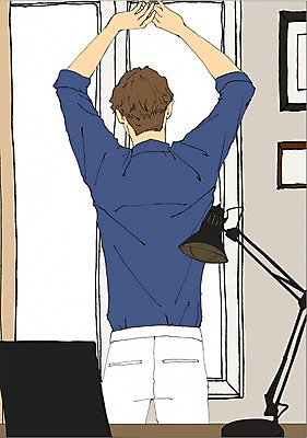 PSD 라이프스타일 남자 맨라이프 액자 일러스트 창문 휴식 실내 한명 서기 사람 성인 스탠드 책상 기지개 남자만 남자한명만 성인남자만 성인만 국내일러스트 1 가구 컨셉 모션 조명 내부 생활 파일형식