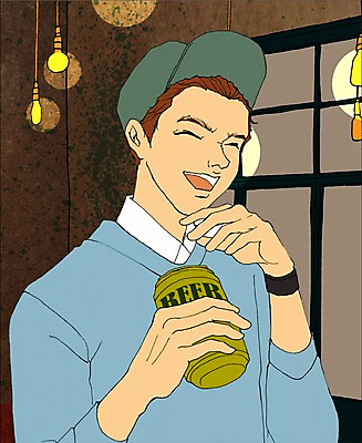 PSD 라이프스타일 남자 맨라이프 일러스트 조명 맥주 주류 실내 한명 웃음 사람 상반신 성인 술집 캔 즐거움 남자만 남자한명만 성인남자만 성인만 국내일러스트 1 감정 음료 표정 내부 생활 파일형식