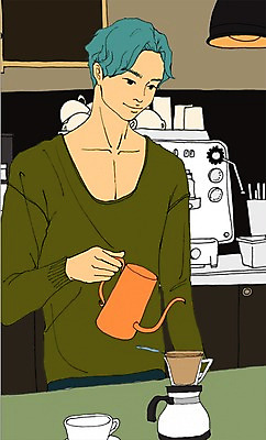 PSD 라이프스타일 남자 커피 맨라이프 일러스트 실내 한명 사람 상반신 성인 컵 카페 커피메이커 바리스타 핸드드립 남자만 남자한명만 성인남자만 성인만 국내일러스트 직업 1 식기 음료 내부 생활 상점 커피용품 파일형식