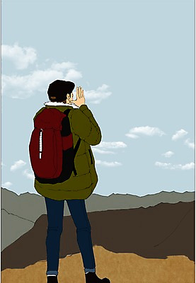 주간 전신 PSD 라이프스타일 남자 맨라이프 일러스트 배낭 산 한명 사람 성인 야외 등산 남자만 남자한명만 성인남자만 성인만 국내일러스트 자연요소 1 가방 생활 트래킹 파일형식