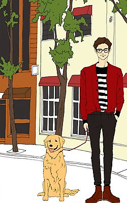 주간 전신 PSD 한마리 라이프스타일 남자 맨라이프 일러스트 거리 한명 서기 사람 성인 야외 건물 반려동물 산책 강아지 목줄 남자만 남자한명만 성인남자만 성인만 국내일러스트 자연요소 동물 1 건축물 모션 휴식 생활 개 파일형식 반려용품