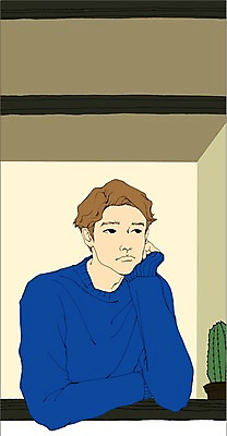 PSD 라이프스타일 남자 화분 맨라이프 일러스트 선인장 실내 한명 사람 상반신 성인 턱괴기 지루함 스웨터 남자만 남자한명만 성인남자만 성인만 국내일러스트 식물 1 감정 상의 모션 내부 생활 파일형식