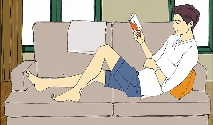 전신 PSD 라이프스타일 남자 맨라이프 쿠션 일러스트 창문 집안 휴식 실내 한명 사람 앉기 성인 취미 책 소파 독서 남자만 남자한명만 성인남자만 성인만 국내일러스트 1 컨셉 의자 모션 내부 생활 파일형식