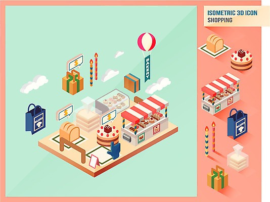 구름 음식 빵 일러스트 초 선물 사람없음 쇼핑 상자 쇼핑백 케이크 빵집 식빵 분석 클릭 아이소메트릭 국내일러스트 AI파일 자연요소 컨셉 가방 디저트 상점 파일형식 벡터