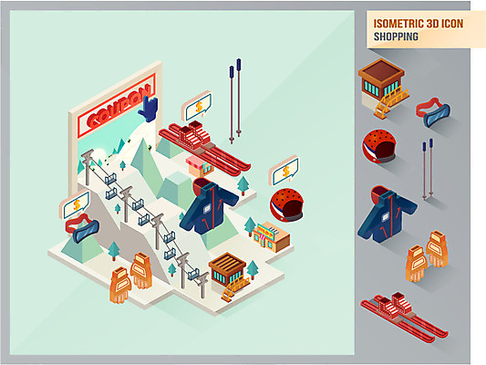 일러스트 스키장 고글 산 사람없음 쇼핑 눈 티켓 헬멧 분석 쿠폰 리프트 폴 아이소메트릭 스키부츠 스키장갑 국내일러스트 AI파일 자연요소 컨셉 날씨 부츠 보호장비 스키용품 파일형식 벡터