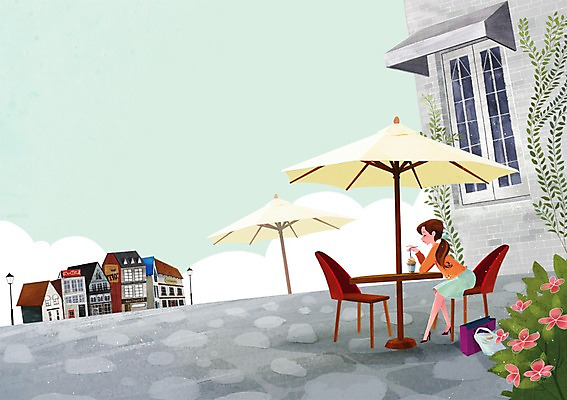 전신 PSD 우먼라이프 라이프스타일 여자 여유 커피 음료 백그라운드 의자 일러스트 탁자 휴식 한명 사람 앉기 성인 건물 쇼핑백 마을 카페 파라솔 안식처 여자만 여자한명만 성인여자만 성인만 국내일러스트 1 건축물 감정 가구 컨셉 가방 모션 생활 상점 파일형식