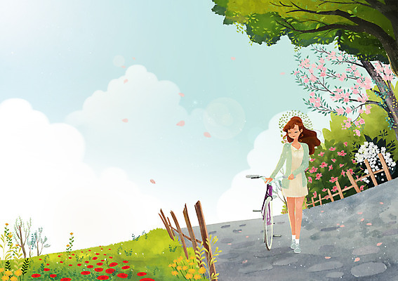 주간 전신 PSD 나무 식물 우먼라이프 라이프스타일 계절 공원 여자 꽃 여유 백그라운드 일러스트 거리 한명 서기 사람 성인 취미 야외 자전거 봄 산책 여자만 여자한명만 성인여자만 성인만 봄배경 국내일러스트 자연요소 1 공공시설 감정 모션 휴식 생활 바이크 파일형식