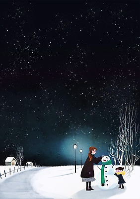 PSD 우먼라이프 라이프스타일 계절 여자 별 어린이 백그라운드 겨울 가로등 일러스트 눈사람 밤하늘 사람 성인 취미 야외 두명 마을 눈 야간 여자만 겨울배경 국내일러스트 자연요소 공공시설 하늘 날씨 생활 파일형식